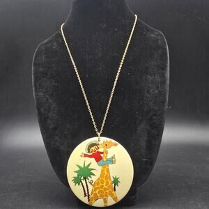 West Germany Boy on Giraffe Pendant Necklace Vintage Plastic Jewelry